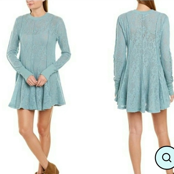 Free People Lace Coffee In The Morning Sweater Tunic Dress Medium - Picture 1 of 10